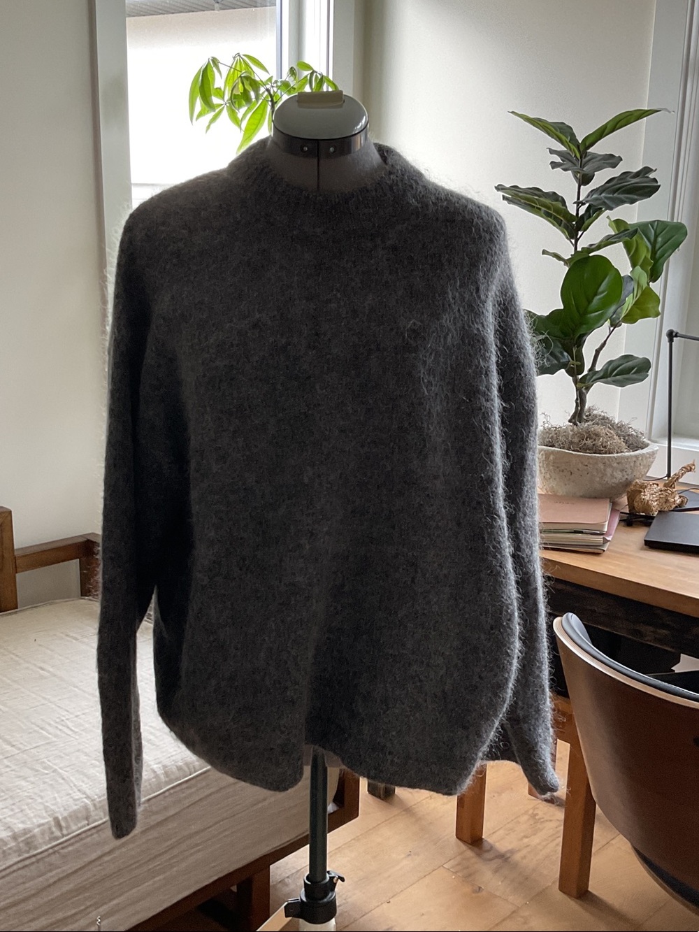 H&M Women's Fuzzy Crewneck Sweater - Charcoal Gray